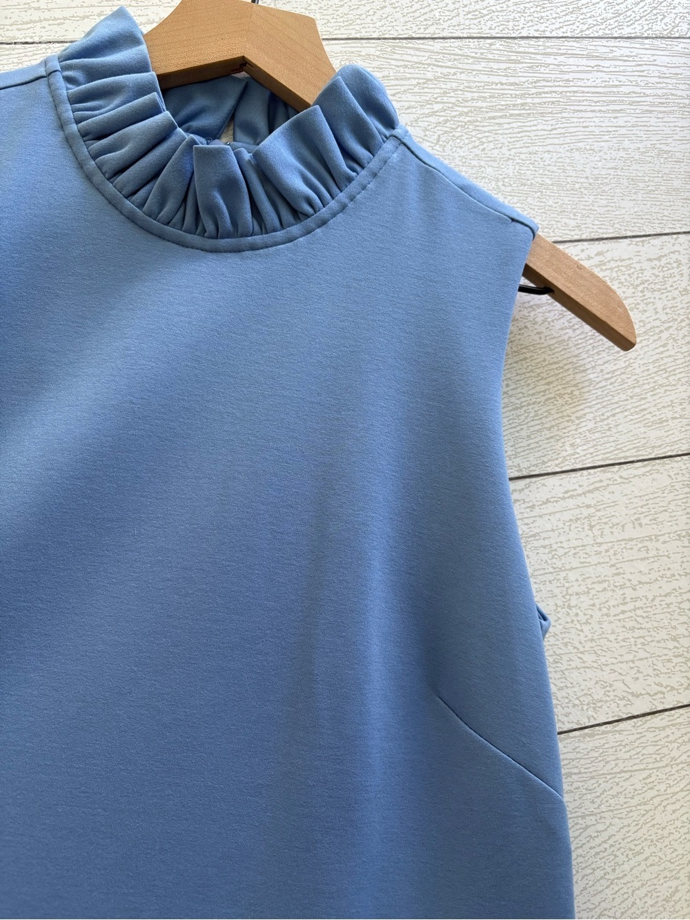 JUDE CONNALLY Avery Ruffle Neck Swing Dress Size Small Blue Coastal Preppy - Picture 6 of 8